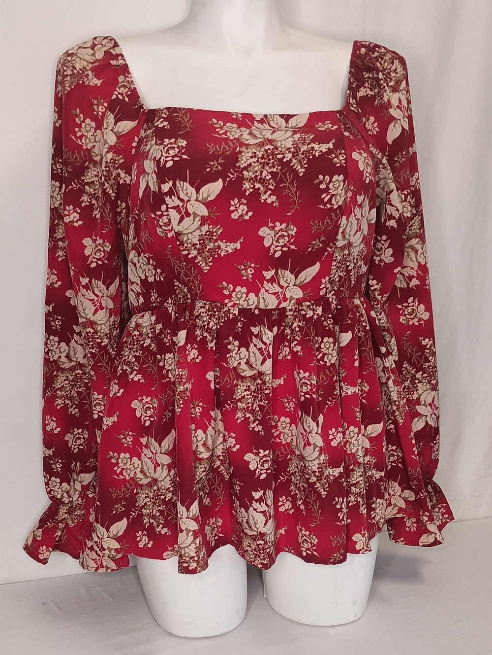 Women's Size 1X Floral Print Blouse Red  Fall Autumn - Picture 2 of 8